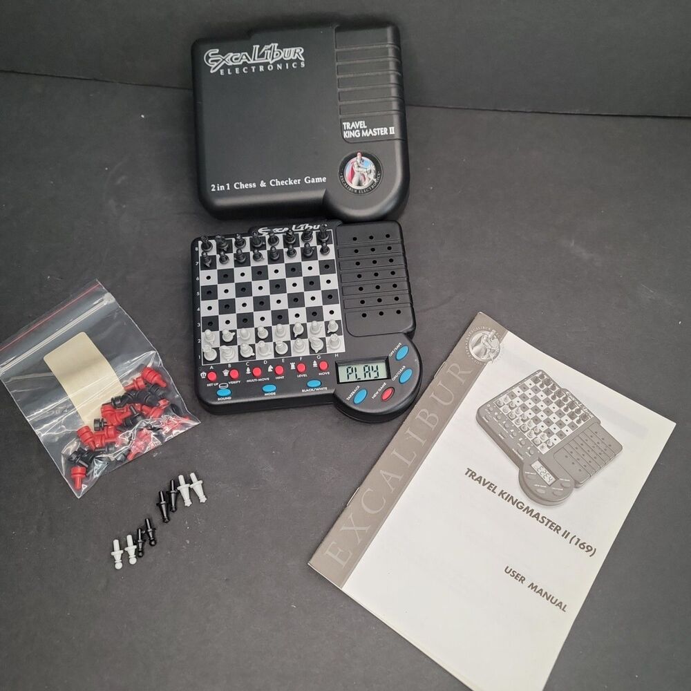 Excalibur Travel King Master II Chess Checkers 169E-2 Vintage Rare 1997 Working